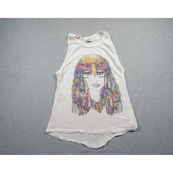 Lauren Moshi Tops - Lauren Moshi Shirt Womens XS White Graphic Sleeveless Boho Feather Art Tank Top